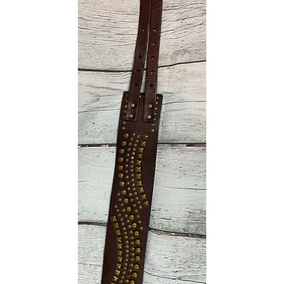 CACHE brown leather studded wide double strap western corset belt size S - Picture 5 of 9